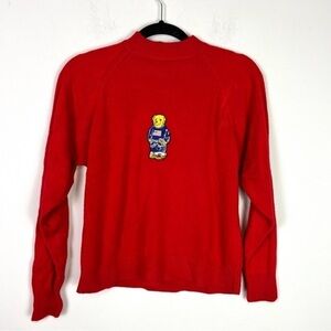 Hampshire Studio Red Sweater Bear Patch Cozy Soft Holiday Top womens PM